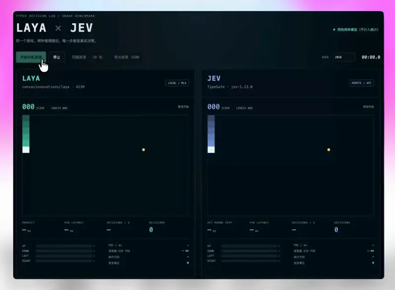 Still from Local Laya vs Cloud Jev on the Same Snake Game