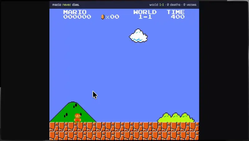 Still from Mario Never Dies, a multiverse game built with Jev (X)
