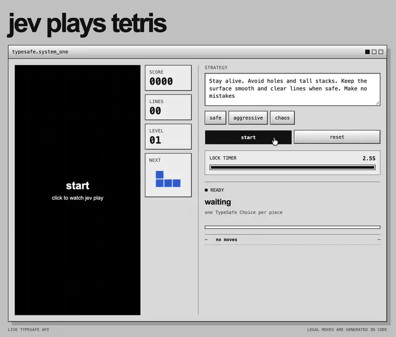Still from Tetris with real-time Jev decisions (X)